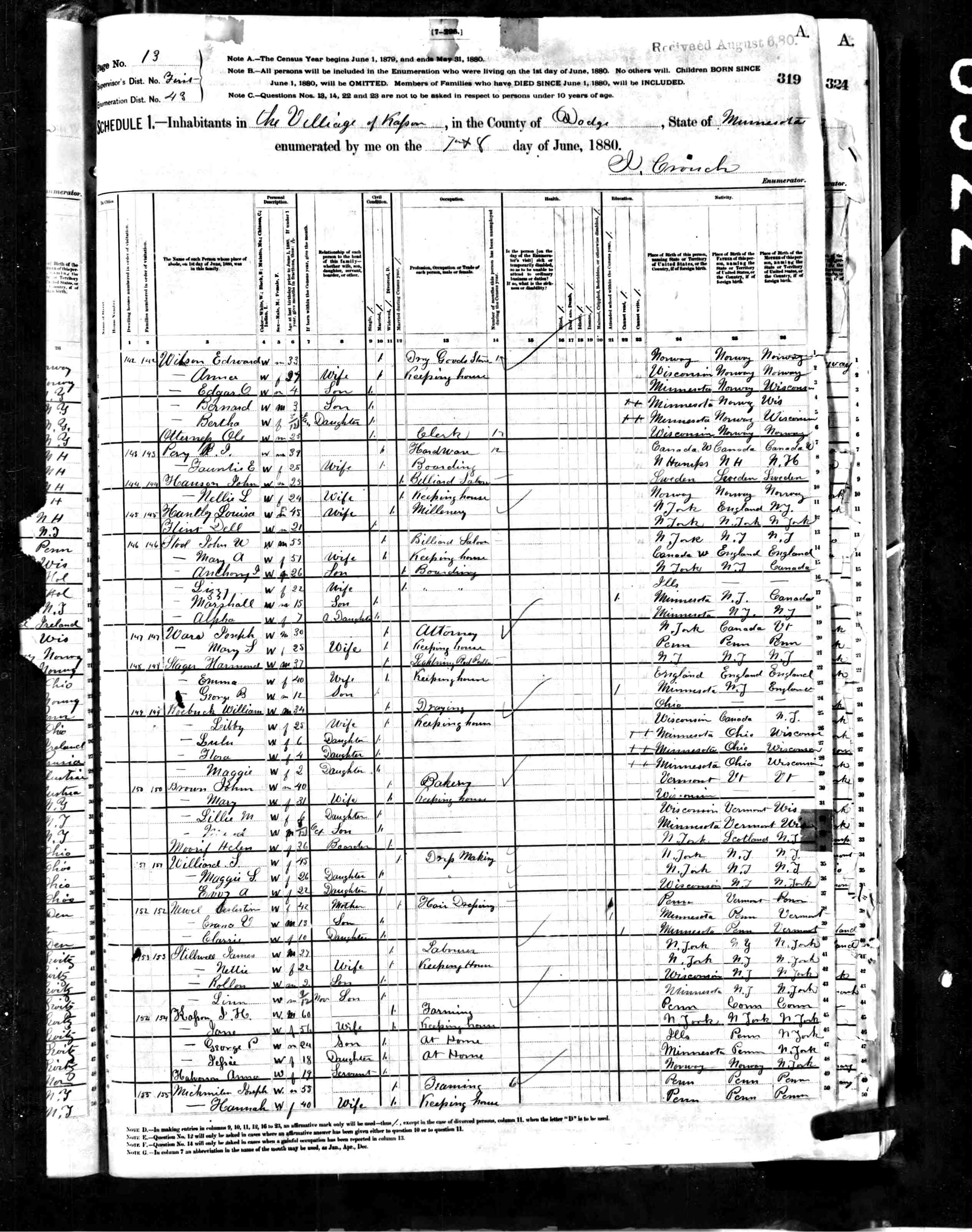 Tanner, John: 1870 US Census for Sparta, Monroe, Wisconsin